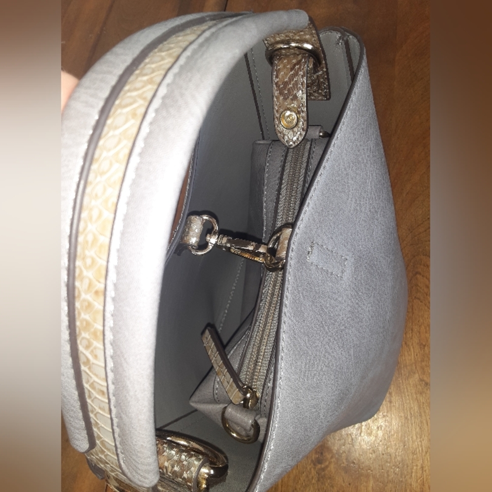 Elegant Gray and Taupe Snakeskin Vegan Leather Women's Bag - Picture 8 of 16